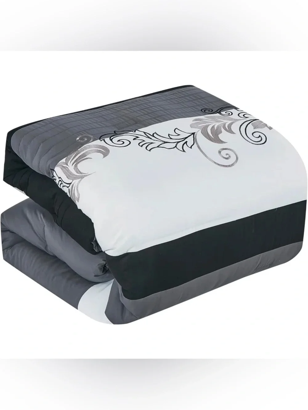 Gray and Black Embroidered Comforter Set - Brand: